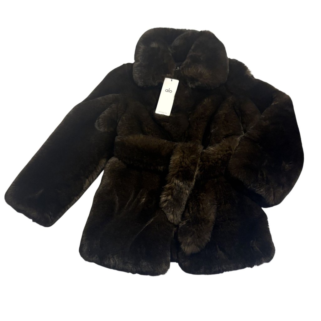 Alo Yoga Faux Fur Starstruck Coat In Midnight Brown/Black